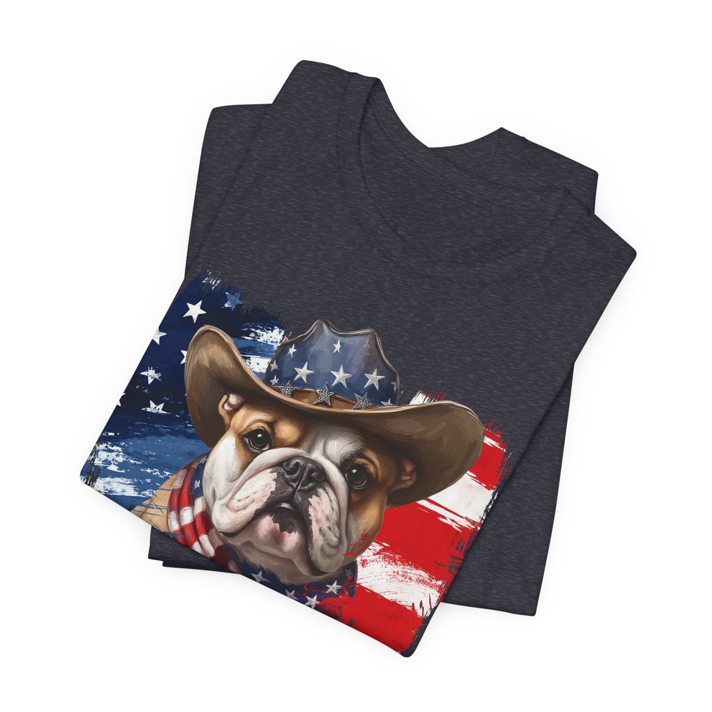 English Bulldog Patriotic T-Shirt "Born to Bark Free" - Dog-Themed Patriotic Design