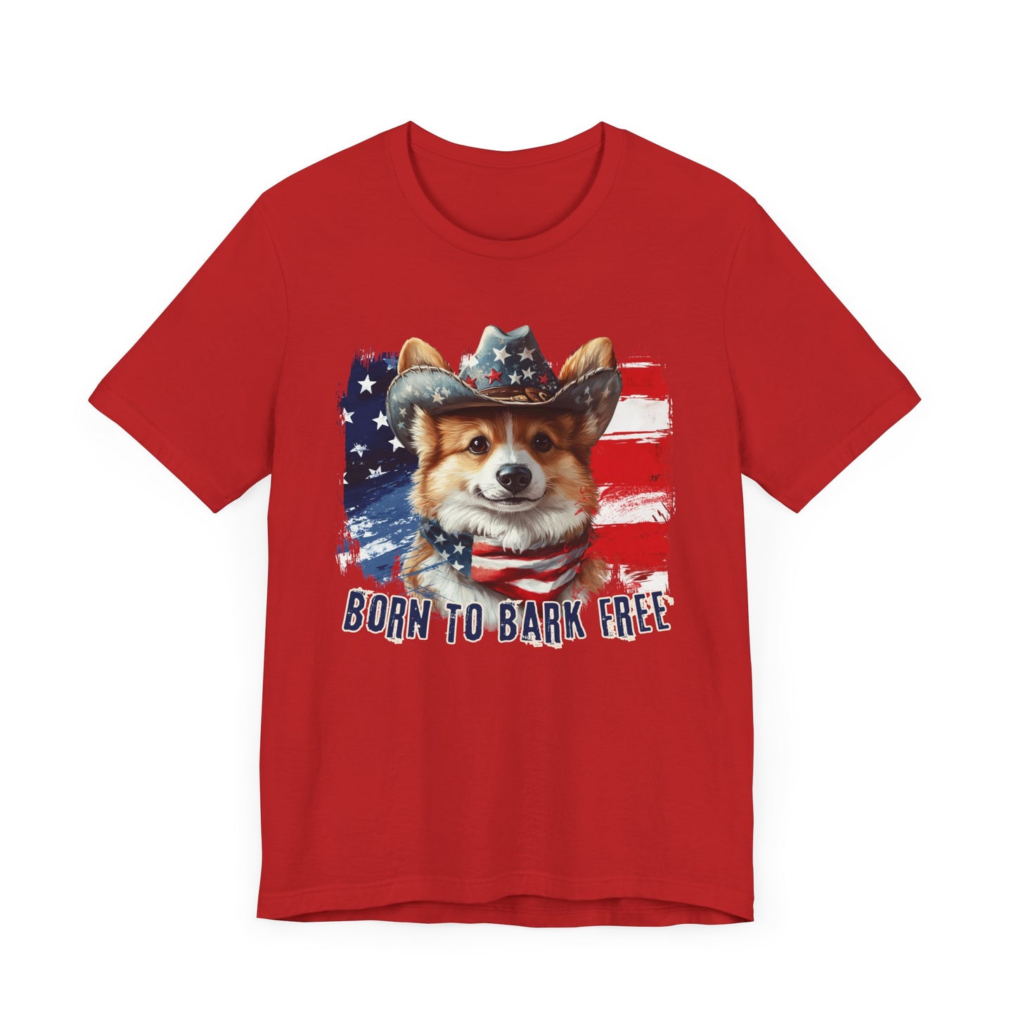 Corgi Patriotic T-Shirt "Born to Bark Free" - Dog-Themed Patriotic Design