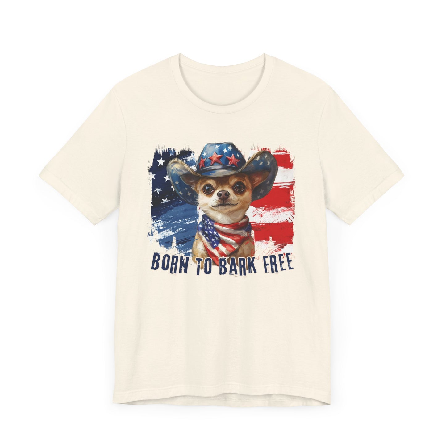 Chihuahua Patriotic T-Shirt "Born to Bark Free" - Dog-Themed Patriotic Design