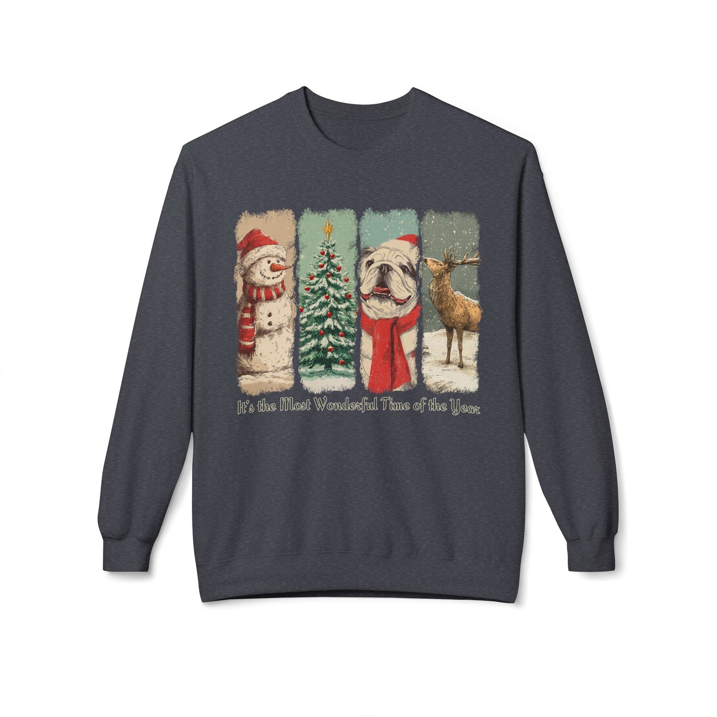 English Bulldog Santa – Vintage Brush Stroke Christmas Sweater