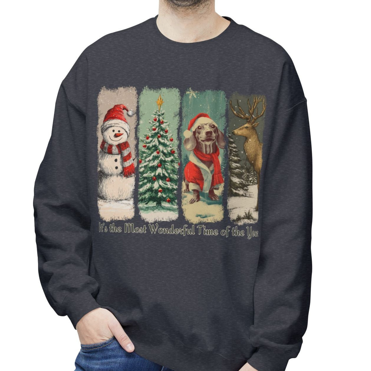 Dachshund Santa – Vintage Brush Stroke Christmas Sweater