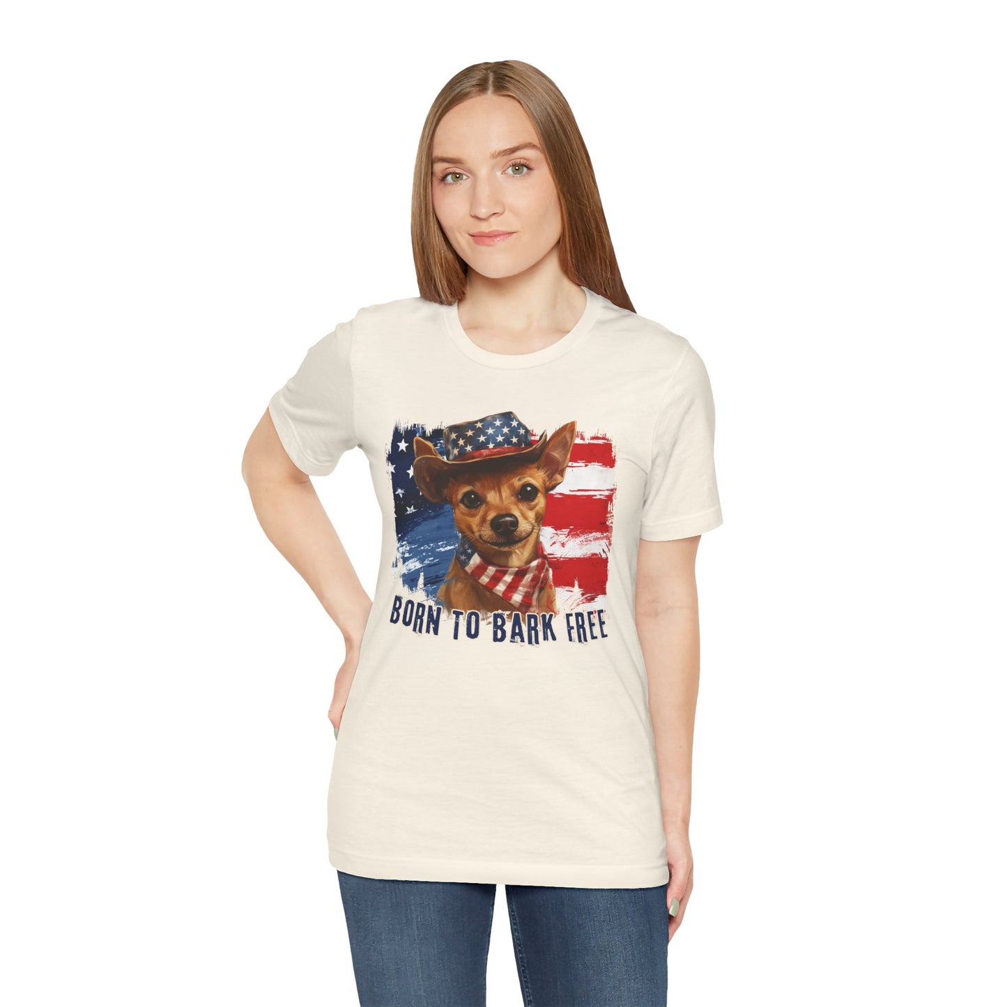 Brown Rat Terrier Patriotic T-Shirt "Born to Bark Free"