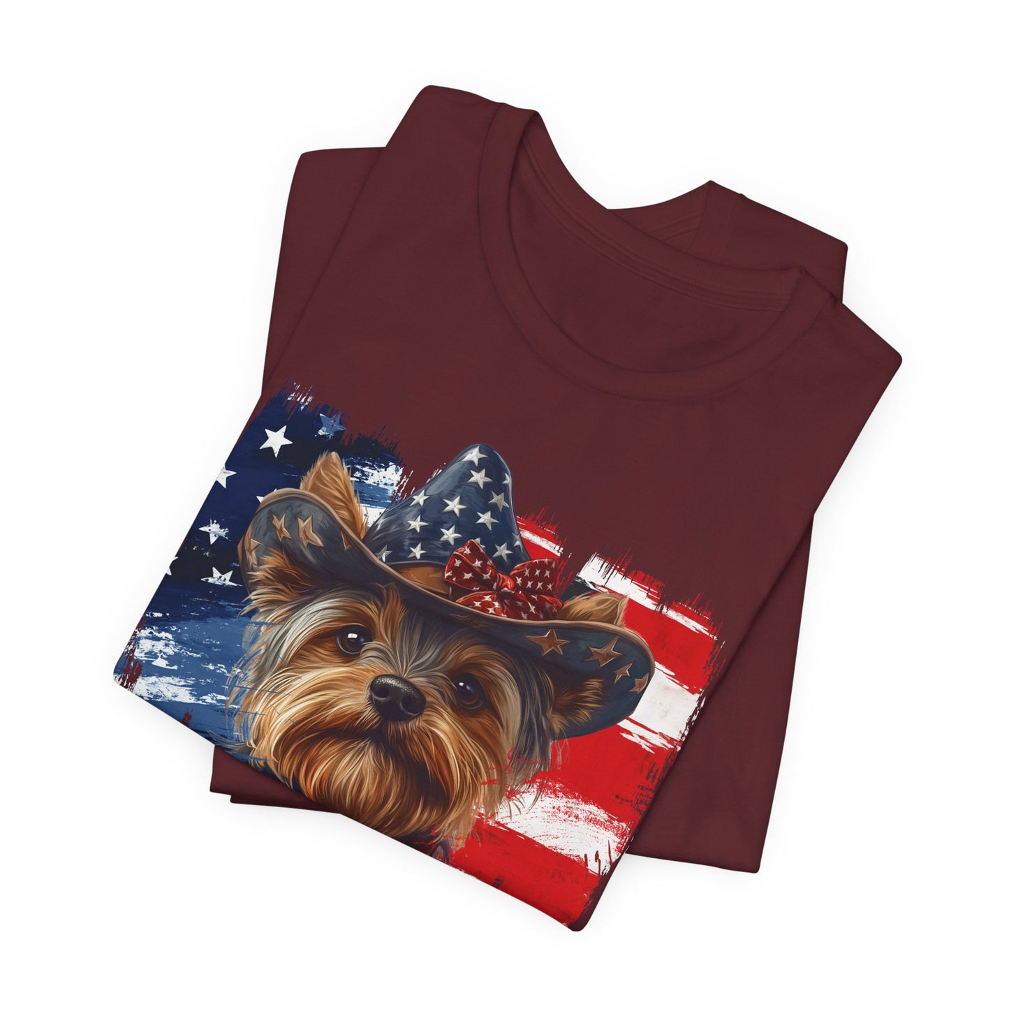 Yorkie Patriotic T-Shirt "Born to Bark Free" - Dog-Themed Patriotic Design