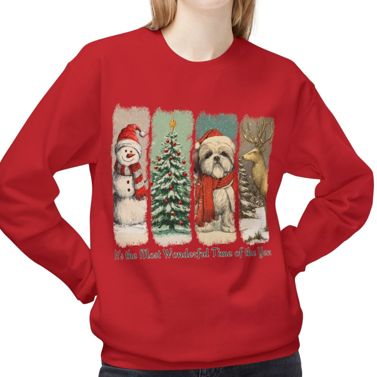 Shih Tzu Santa – Vintage Brush Stroke Christmas Sweater