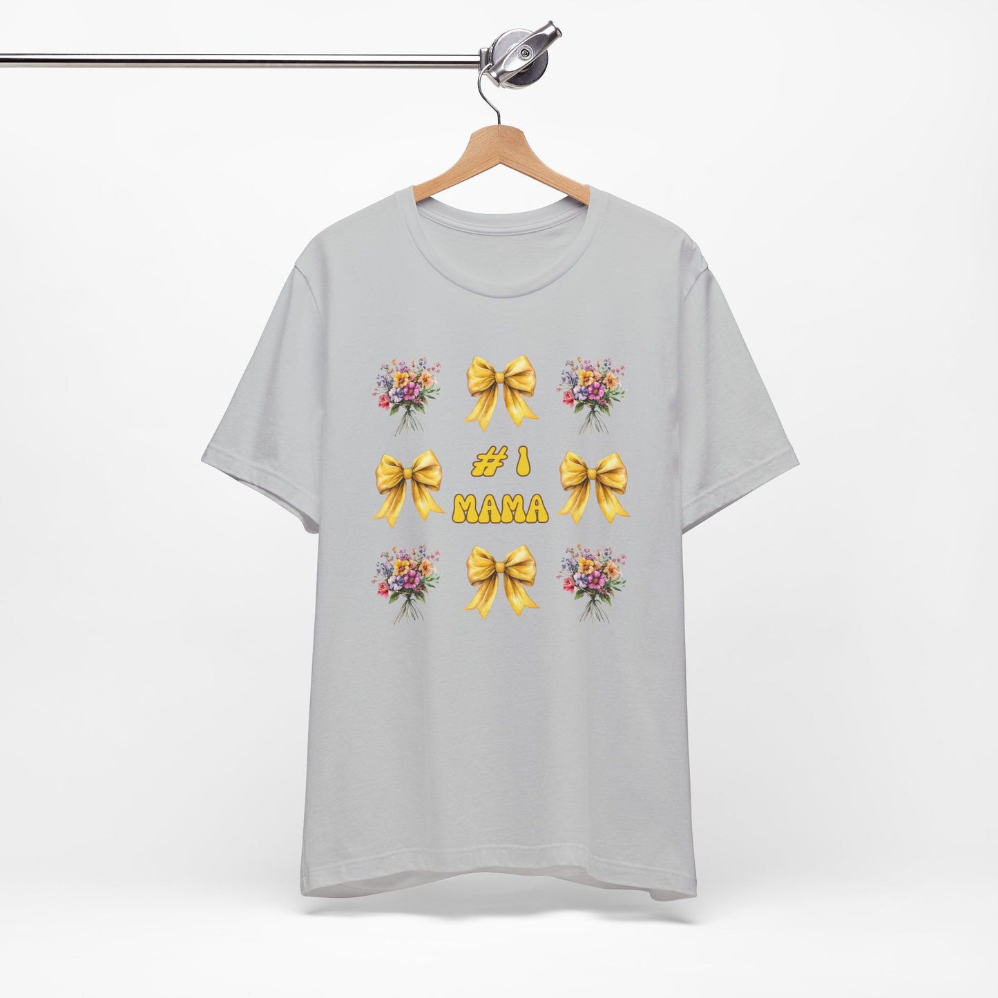 #1 Mama T-Shirt – Mother's Day Gift with Yellow Bows and Florals – Soft Cotton Tee