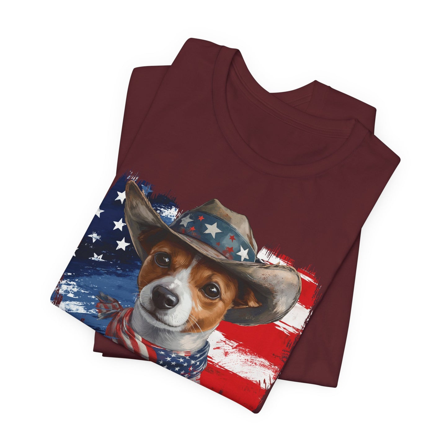 Jack Russel Patriotic T-Shirt "Born to Bark Free" - Dog-Themed Patriotic Design