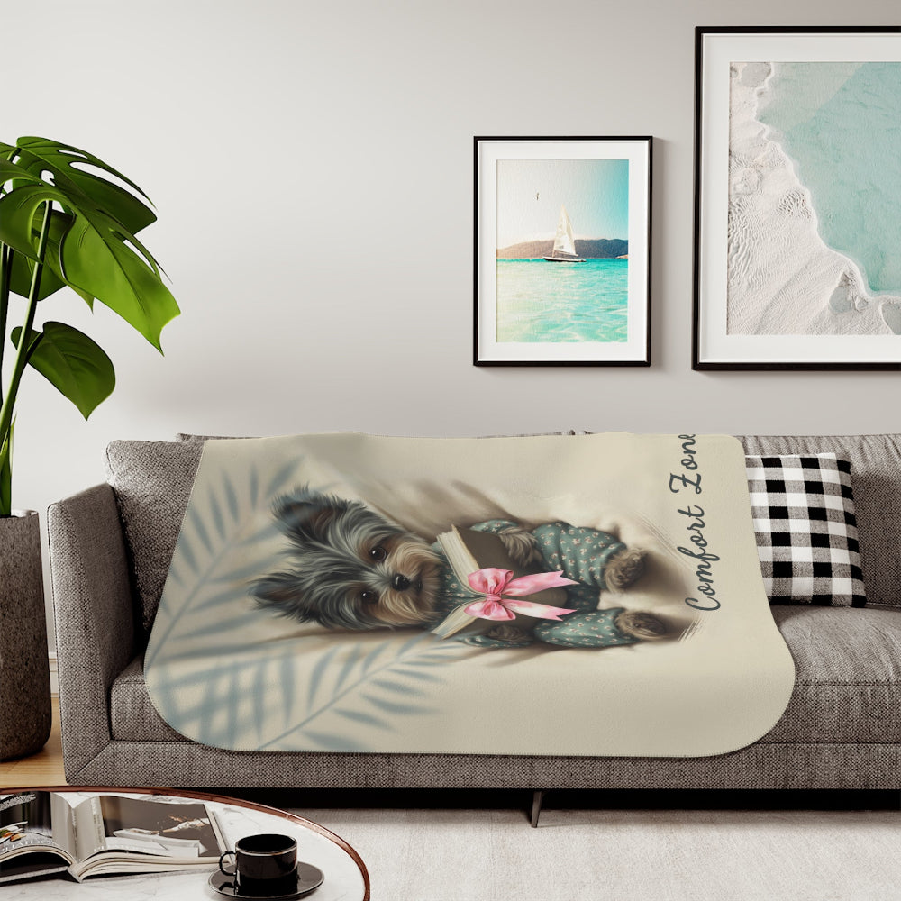 Comfort Zone – Yorkie Blanket | Personalized Sherpa Fleece Throw| Gift for Dog Moms & Pet Lovers