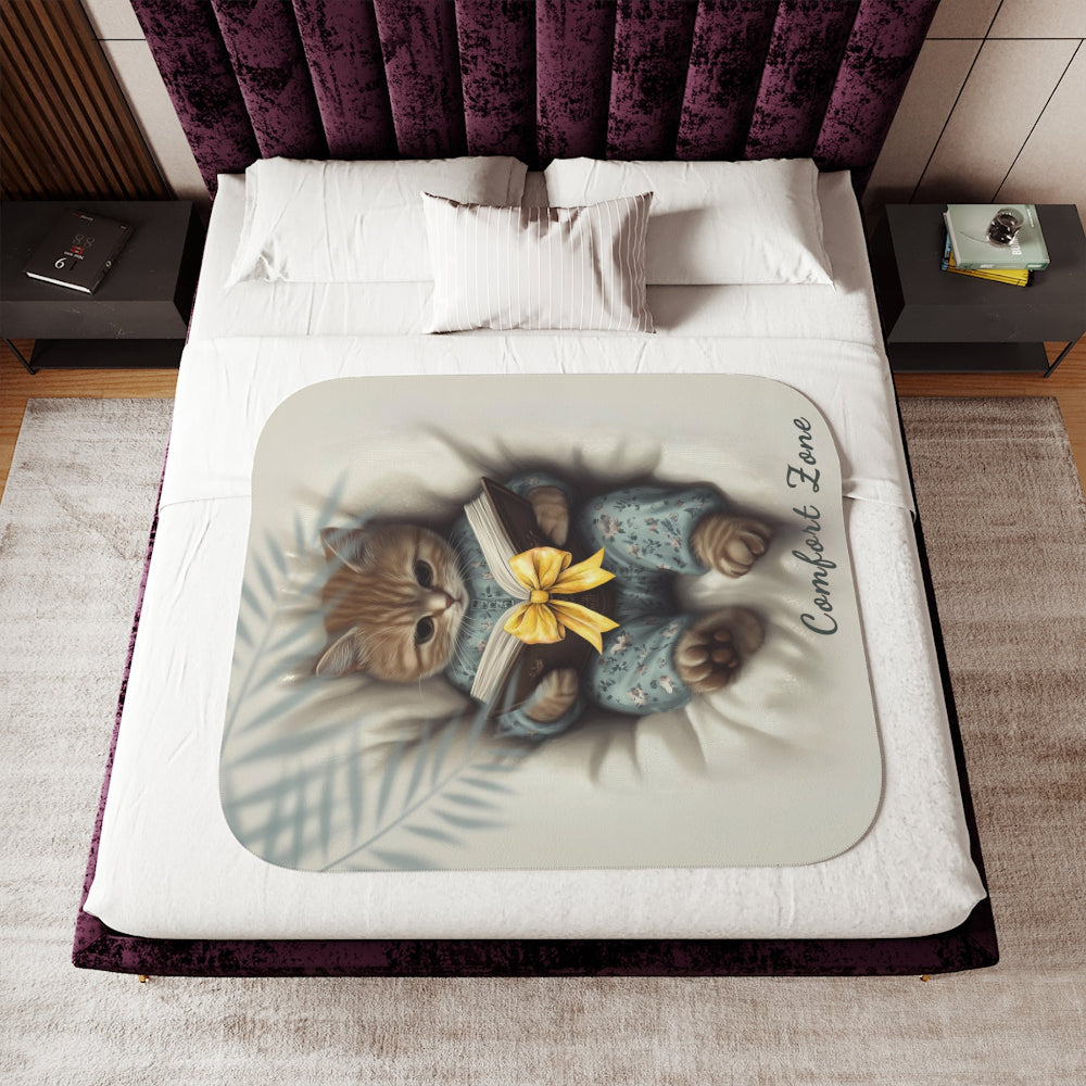Comfort Zone – Ginger Cat Blanket | Personalized Sherpa Fleece Throw for Cat Lovers & Moms