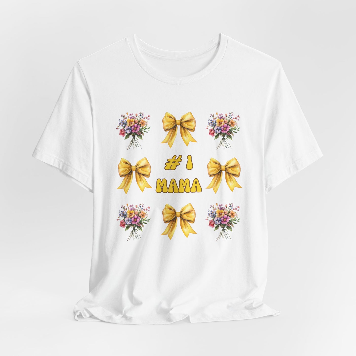 #1 Mama T-Shirt – Mother's Day Gift with Yellow Bows and Florals – Soft Cotton Tee