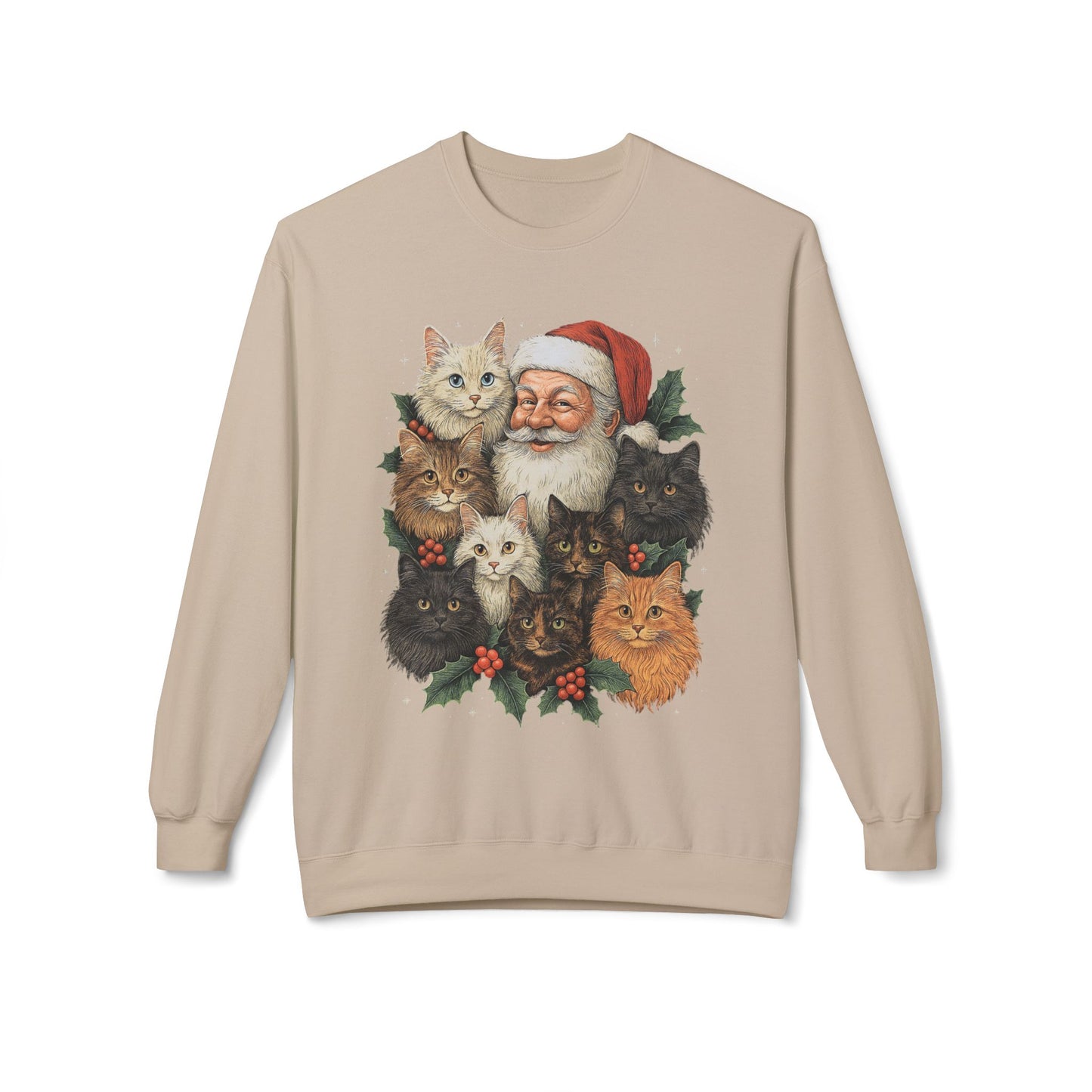 Santa & His Fluffy Cats Christmas Sweatshirt – Vintage Holiday Cat Lover Sweater