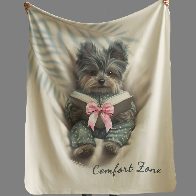 Comfort Zone – Yorkie Blanket | Personalized Sherpa Fleece Throw| Gift for Dog Moms & Pet Lovers