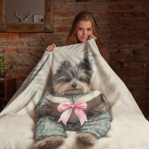 Comfort Zone – Yorkie Blanket | Personalized Sherpa Fleece Throw| Gift for Dog Moms & Pet Lovers