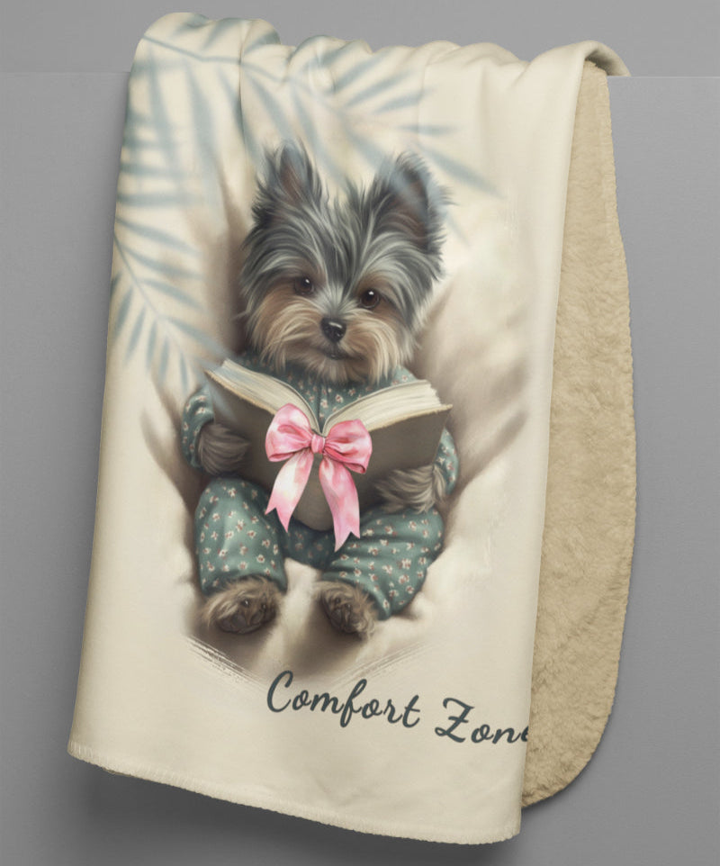 Comfort Zone – Yorkie Blanket | Personalized Sherpa Fleece Throw| Gift for Dog Moms & Pet Lovers