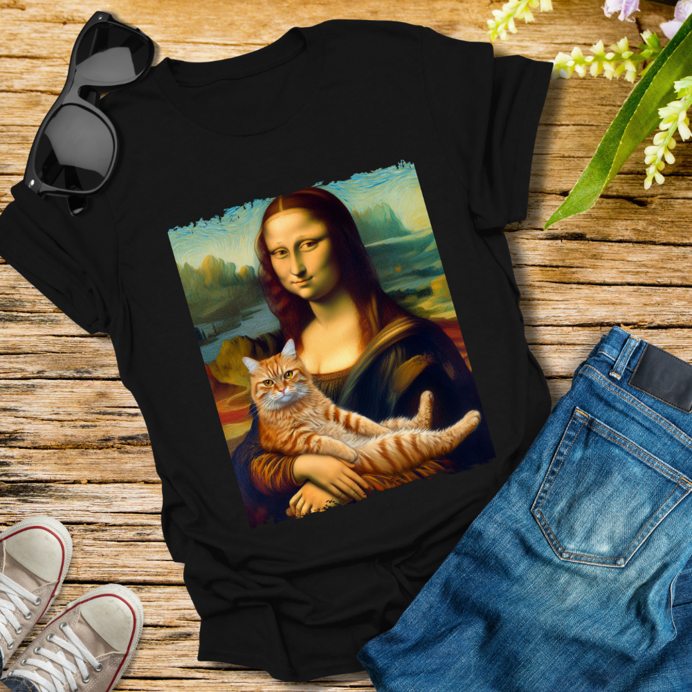 Mona Lisa Loves Her Cat Tee Black