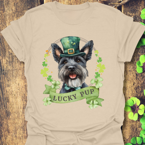 St. Patrick’s Day scottish terrier dog sand t-shirt with a lucky shamrock print, great for dog lovers