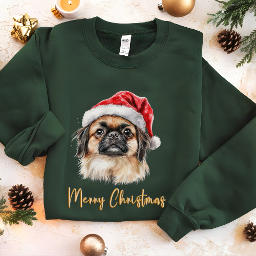 Pekingese In A Santa Hat Sweatshirt