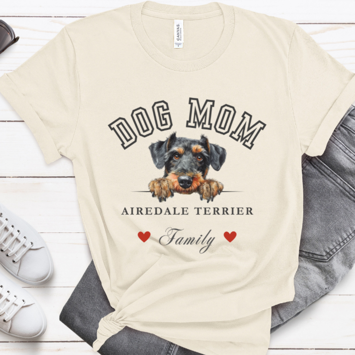 Airedale Terrier Mom Family T-Shirt - Mother’s Day Gift for Dog Lovers