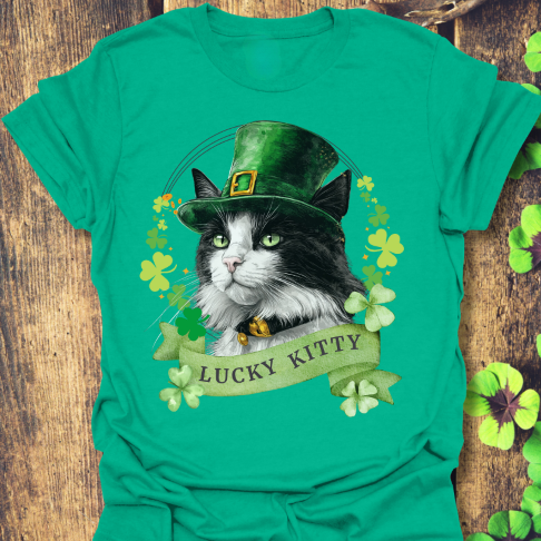 Black and White Cat - St. Patrick’s Day Cat Lover T-Shirt