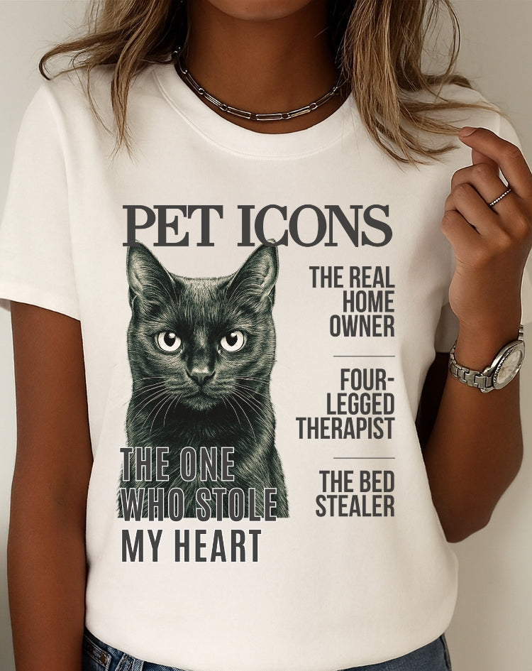 Pet Icons T-shirt - Black Cat Edition