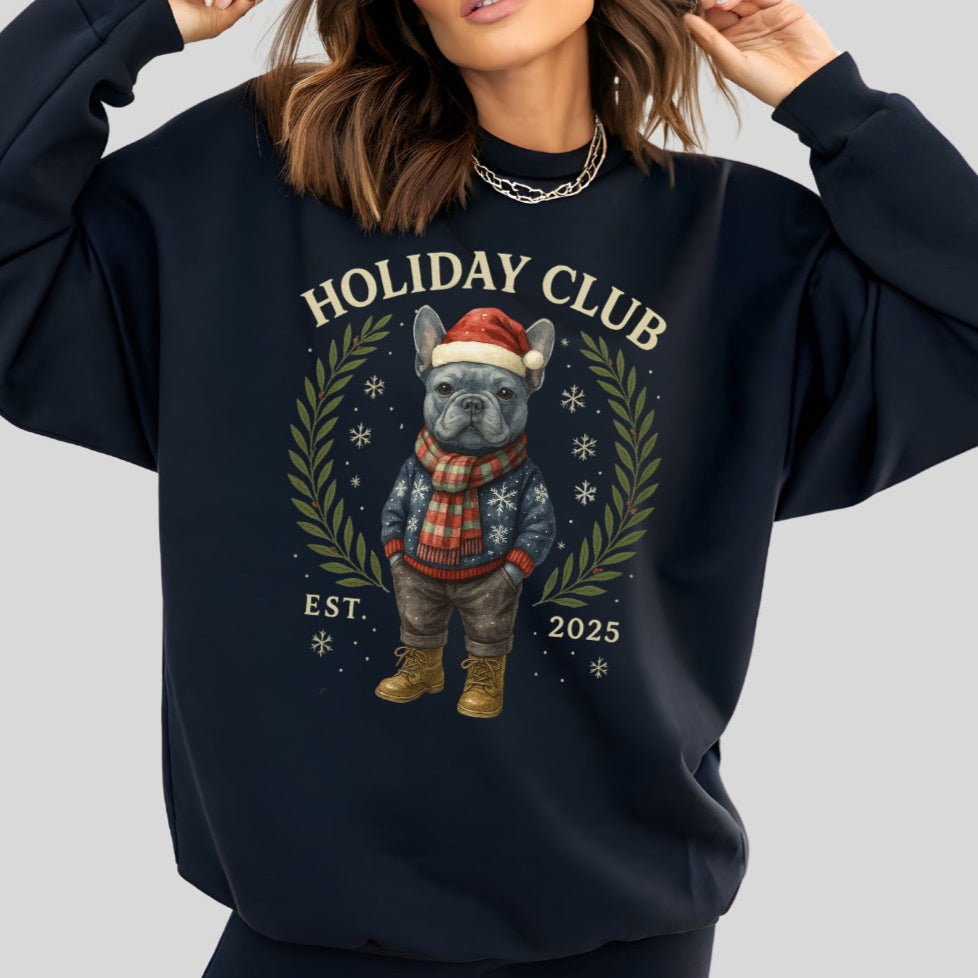 Blue Frenchie Holiday Club Christmas Sweater