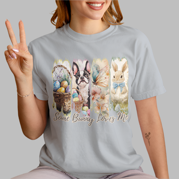 Boston Terrier Easter T-Shirt – "Some Bunny Loves Me"