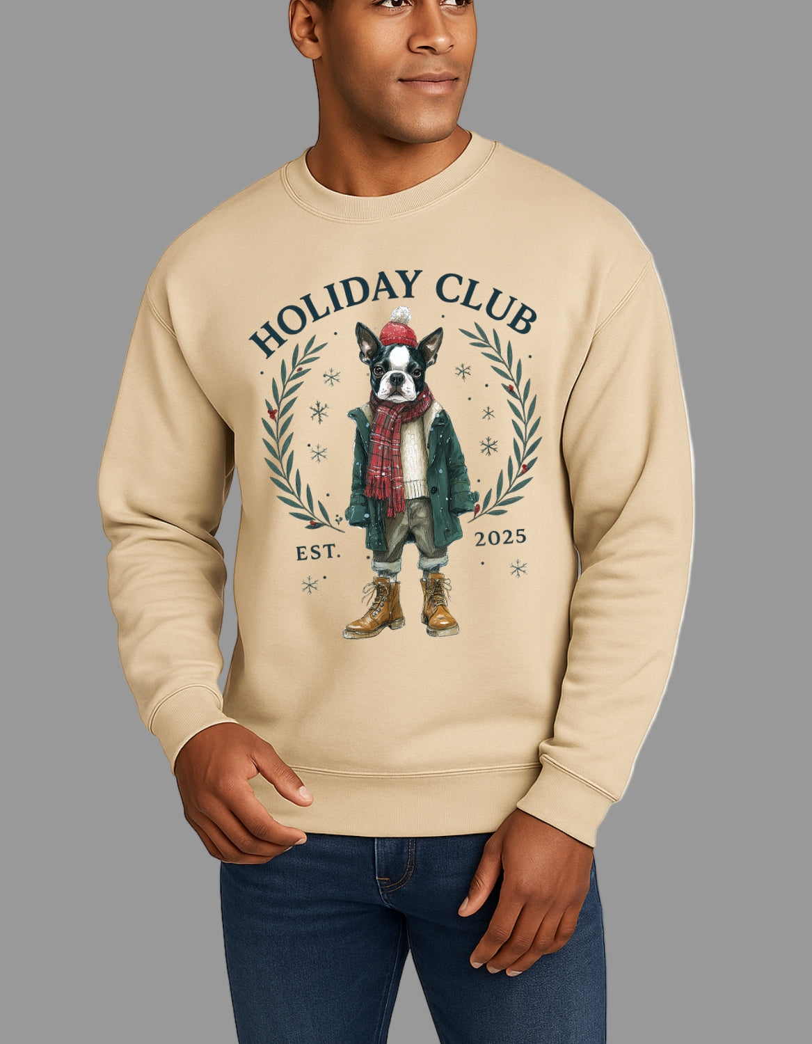 Boston Terrier Holiday Club Christmas Sweater