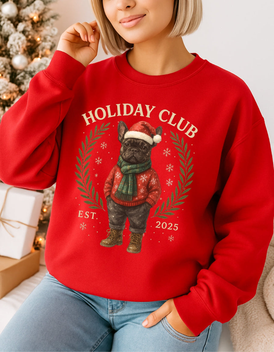 Brindle Frenchie Holiday Club Christmas Sweater
