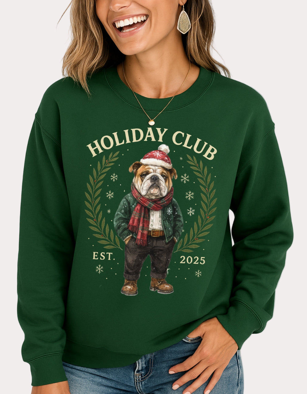 English Bulldog Holiday Club Christmas Sweater