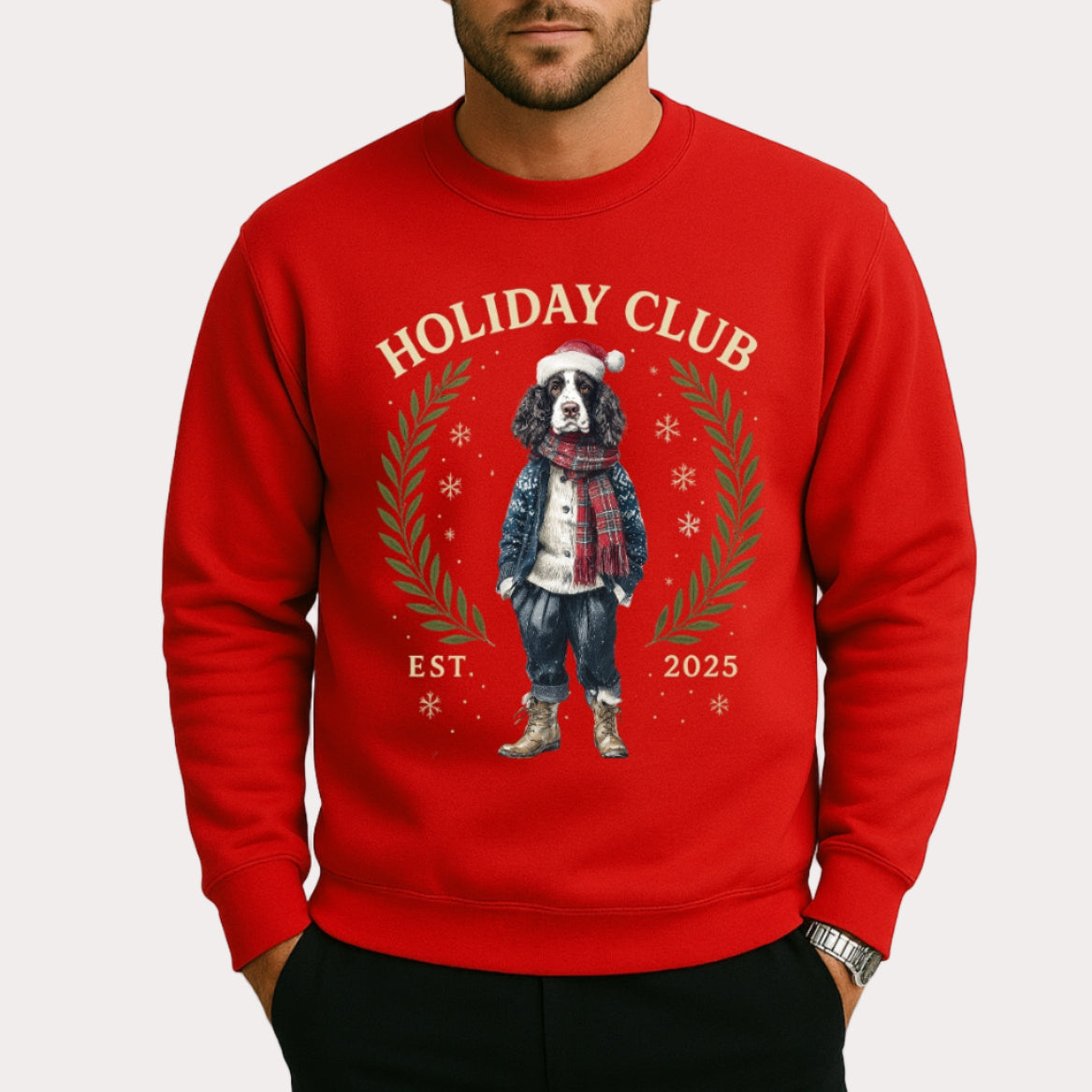English Springer Spaniel Holiday Club Christmas Sweater