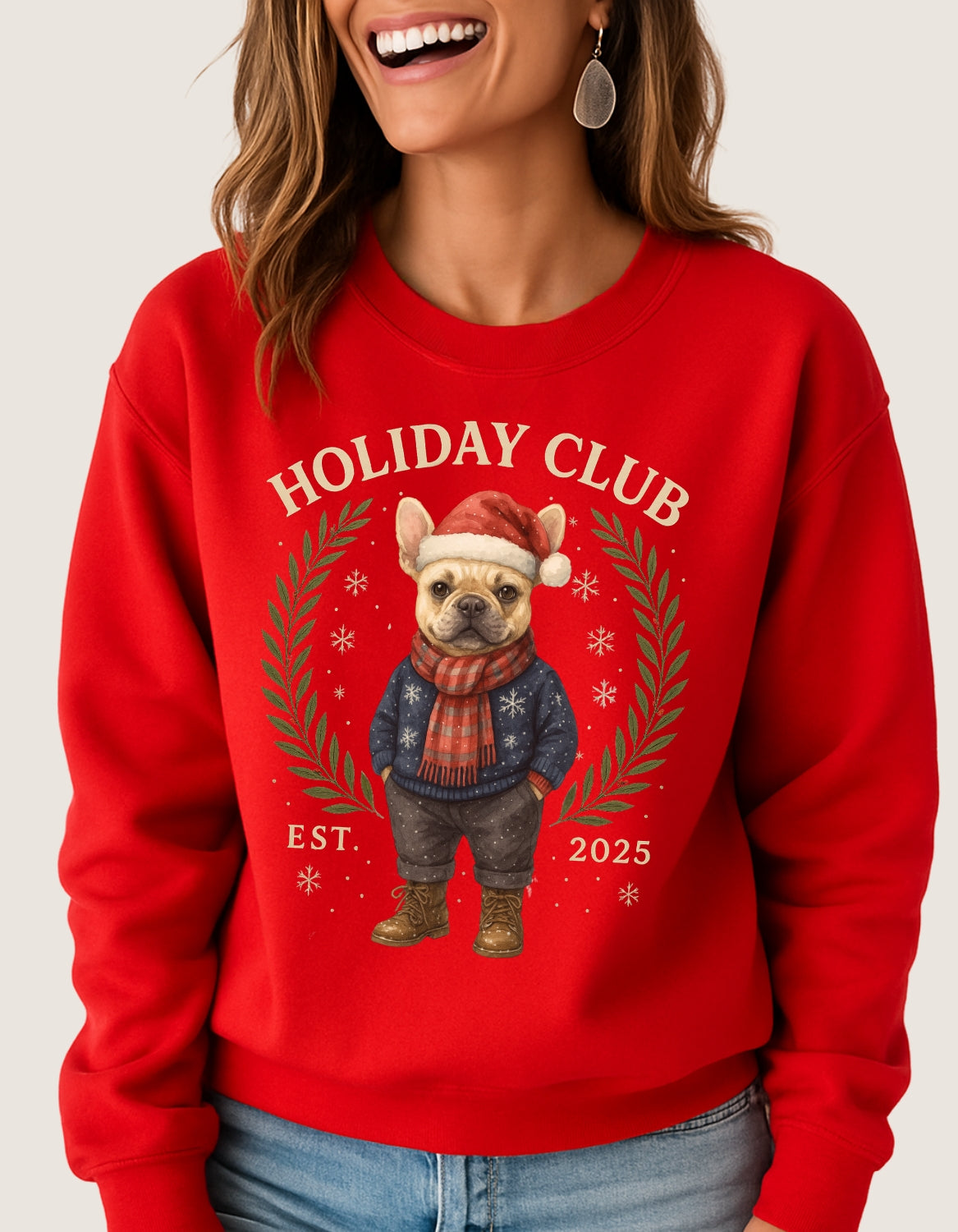 Frenchie Holiday Club Christmas Sweater