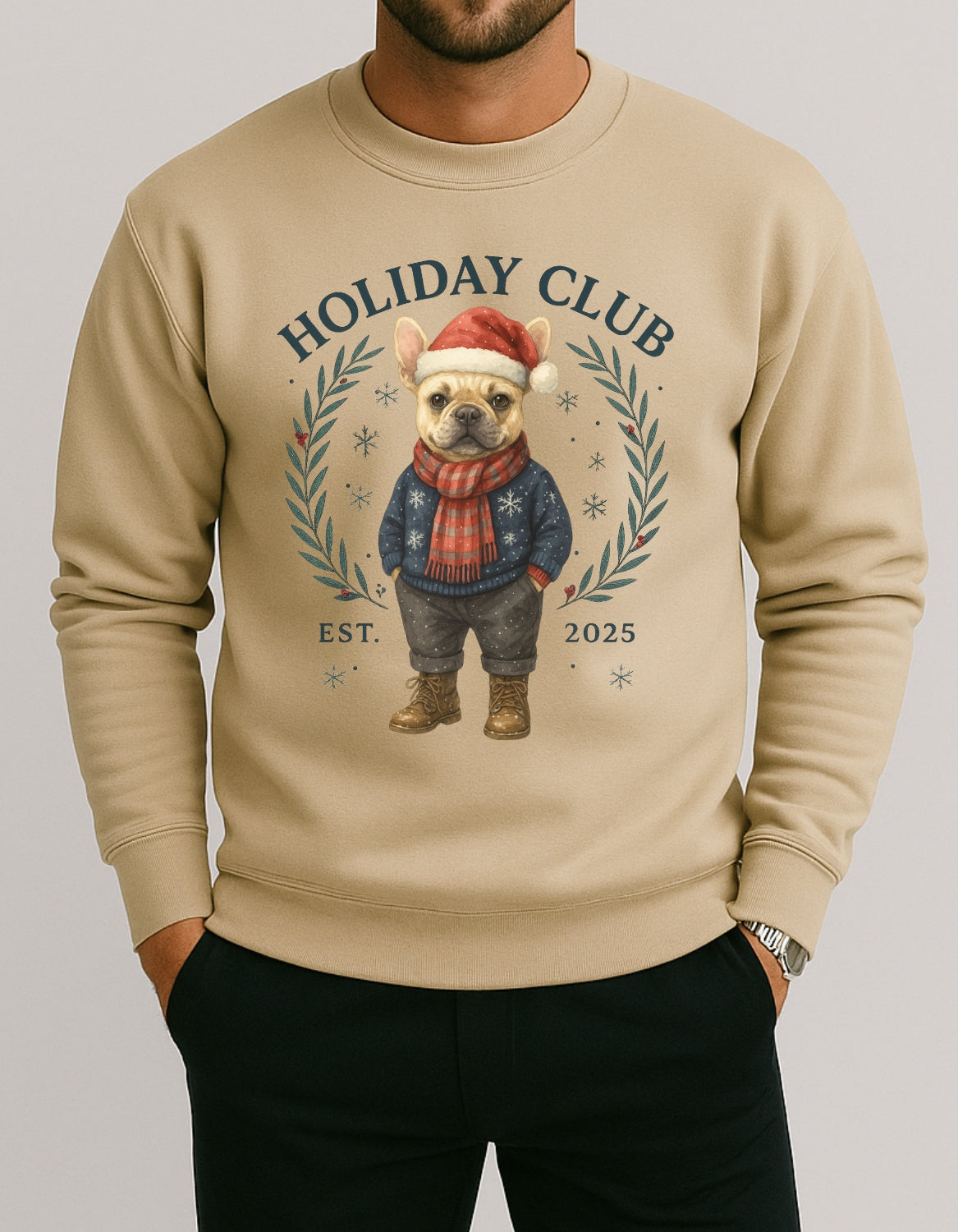 Frenchie Holiday Club Christmas Sweater