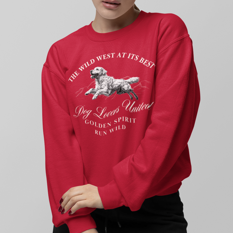 golden retriever wild west sweater red