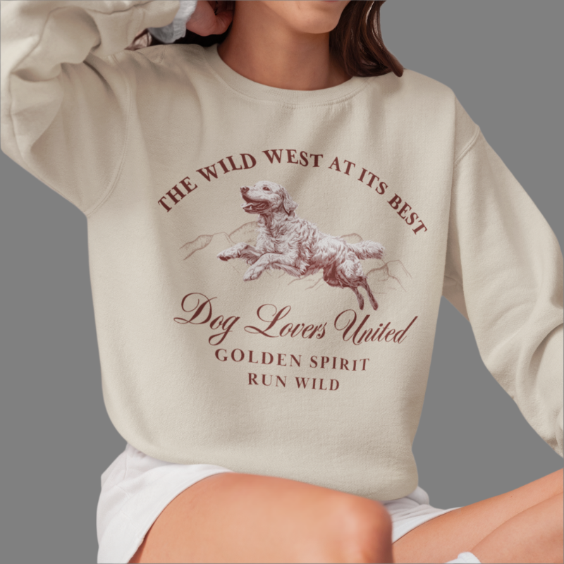 golden retriever wild west sweater sand