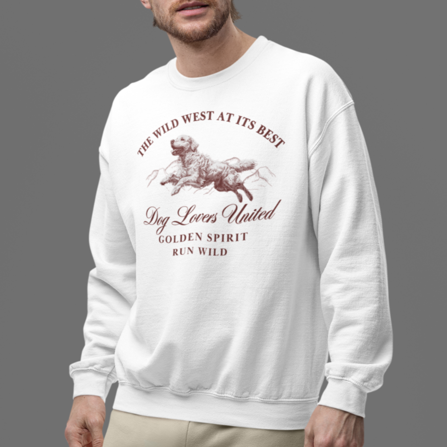 golden retriever wild west sweater white