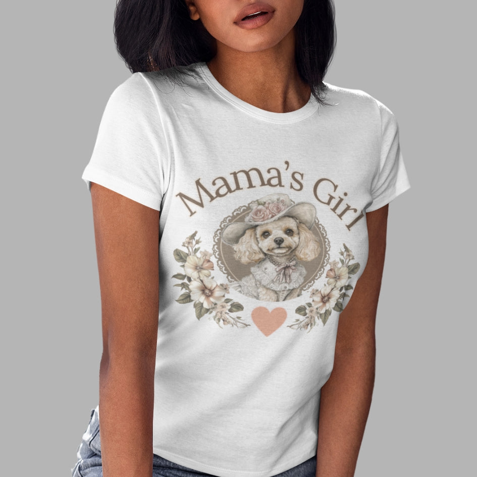 mama's girl tee toy poodle vintage shabby chic, white shirt