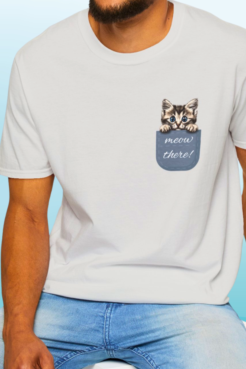 meow there kitten tshirt male model