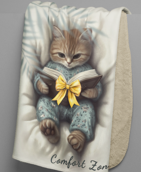 Comfort Zone – Ginger Cat Blanket | Personalized Sherpa Fleece Throw for Cat Lovers & Moms