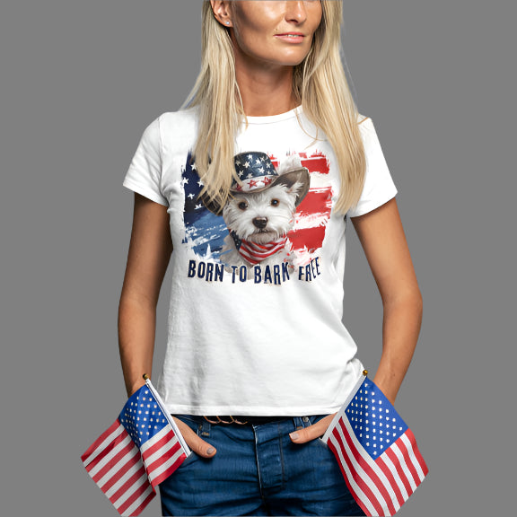 born to bark free westie patriotic t-shirt, 4th of july, independance day dog lover t-shirt