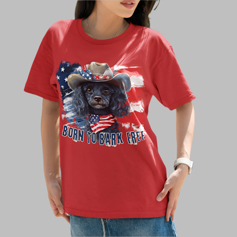 born to bark free poodle patriotic t-shirt, 4th of july, independance day dog lover t-shirt