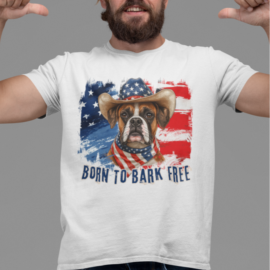 born to bark free boxer patriotic t-shirt, 4th of july, independance day dog lover t-shirt