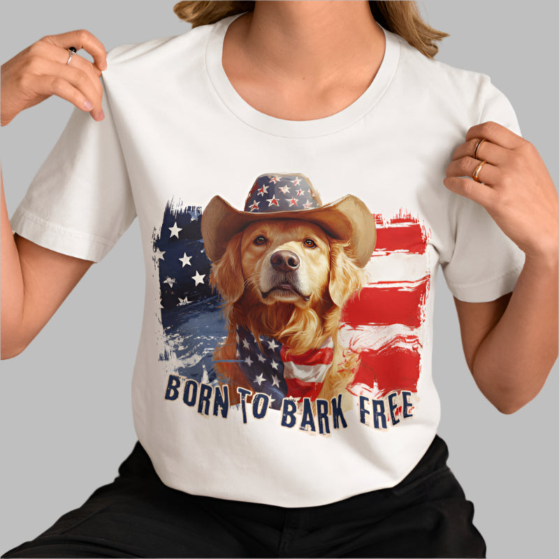 born to bark free golden retriever patriotic t-shirt, 4th of july, independance day dog lover t-shirt