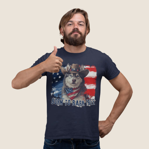 born to bark free siberian husky patriotic t-shirt, 4th of july, independance day dog lover t-shirt