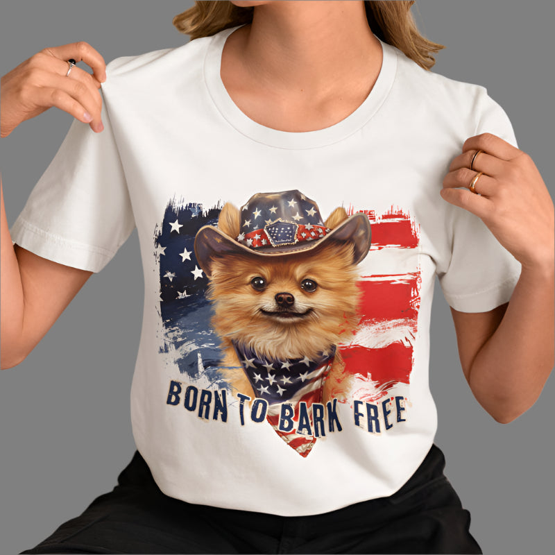 born to bark free pomeranian patriotic t-shirt, 4th of july, independance day dog lover t-shirt