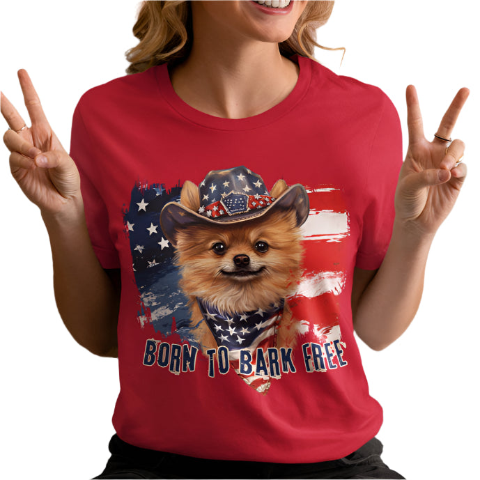 born to bark free pomeranian patriotic t-shirt, 4th of july, independance day dog lover t-shirt