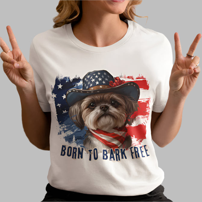 born to bark free shih tzu patriotic t-shirt, 4th of july, independance day dog lover t-shirt