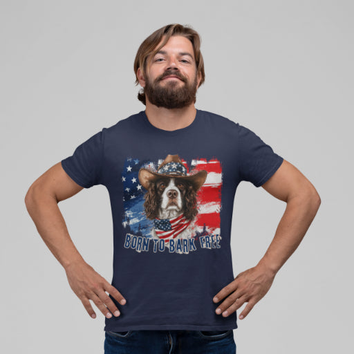 born to bark free english springer spaniel patriotic t-shirt, 4th of july, independance day dog lover t-shirt