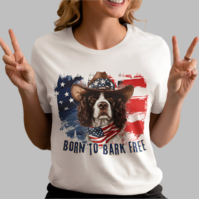 born to bark free english springer spaniel patriotic t-shirt, 4th of july, independance day dog lover t-shirt