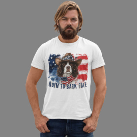 born to bark free english springer spaniel patriotic t-shirt, 4th of july, independance day dog lover t-shirt
