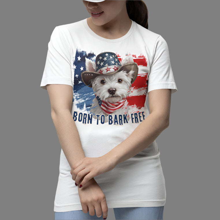 born to bark free westie patriotic t-shirt, 4th of july, independance day dog lover t-shirt