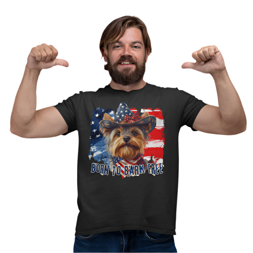 born to bark free yorkie patriotic t-shirt, 4th of july, independance day dog lover t-shirt